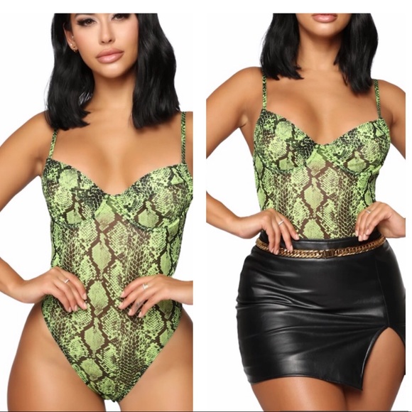Fashion Nova Tops - Fashion Nova Sheer snake print bodysuit